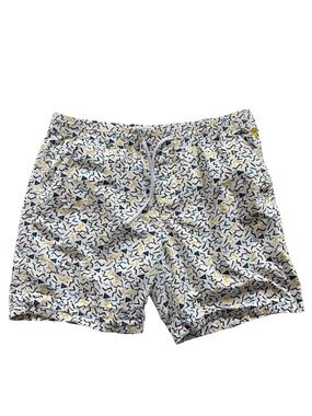 Cactus Man by Ricky Singh White Swim Shorts  Blue & Yellow Accents Size XL EUC